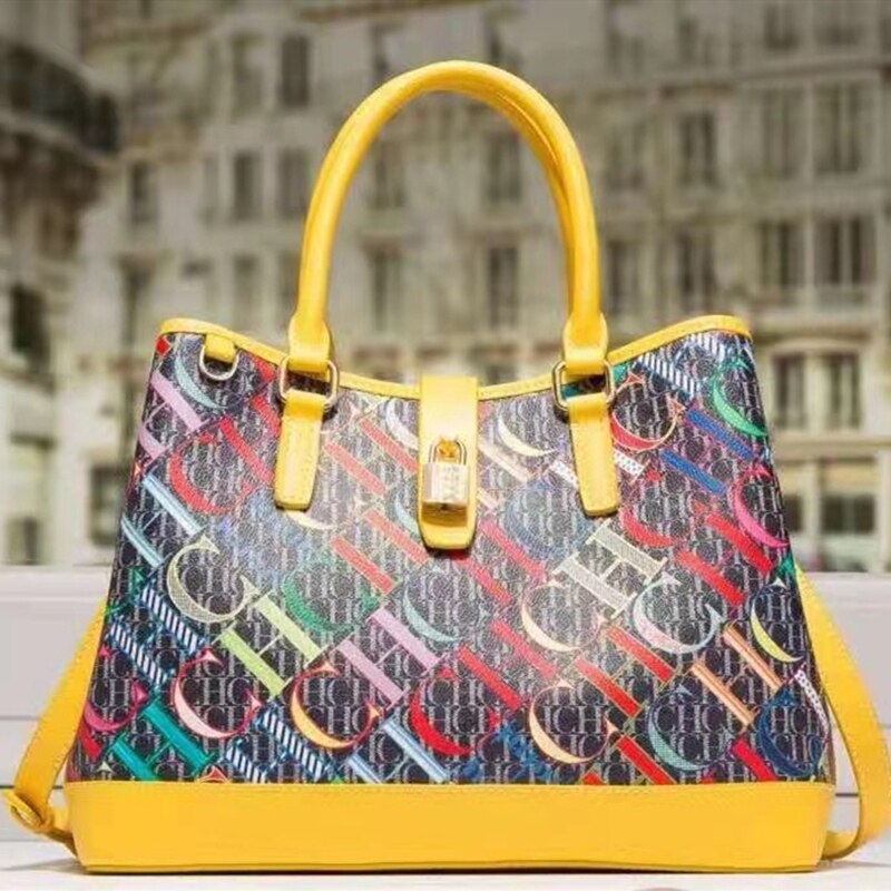 100% genuine women leather large tote ch printed messenger bag b