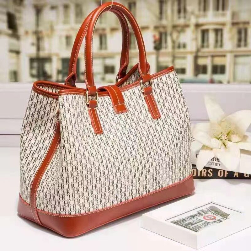 100% genuine women leather large tote ch printed messenger bag f