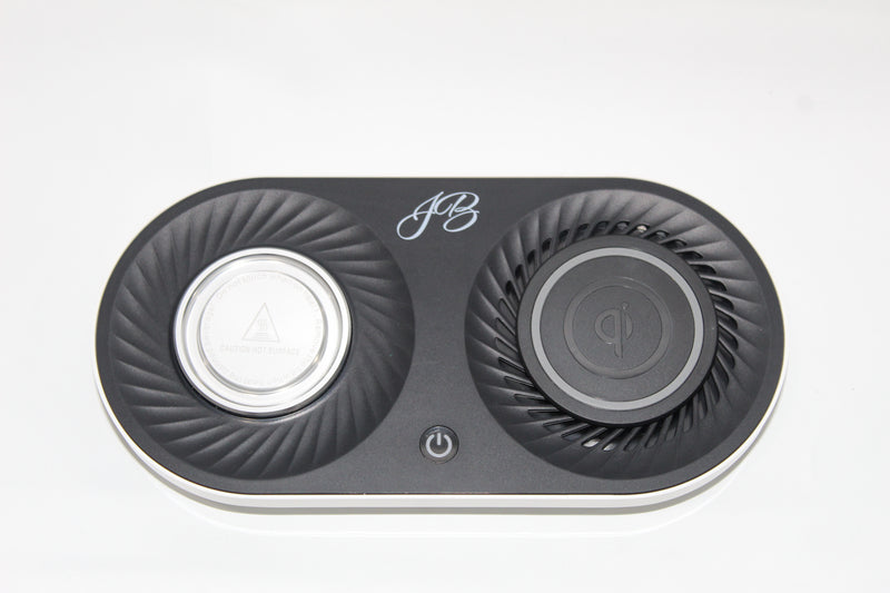 jb wireless qi-certified charging dock with mug warmer and drink cooler
