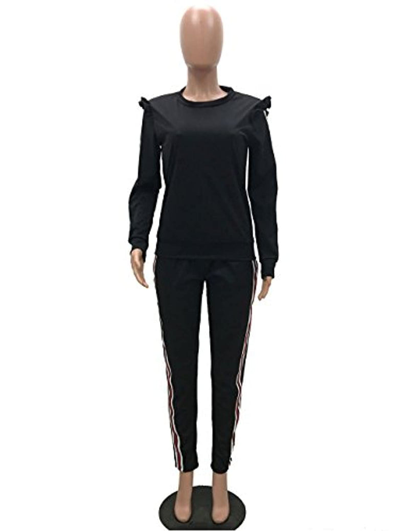 akmipoem women's 2 piece outfits ruffle sleeve sweatshirt and pants