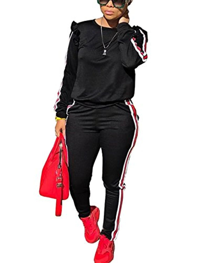akmipoem women's 2 piece outfits ruffle sleeve sweatshirt and pants
