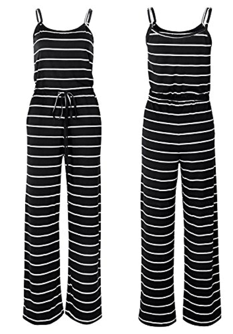 artfish women casual sleeveless spaghetti strap striped lounge jumpsuit