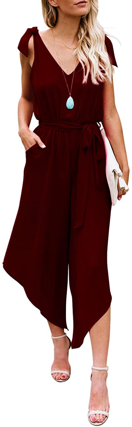 belongsci women sleeveless shoulder bandage waistband sexy v-neck