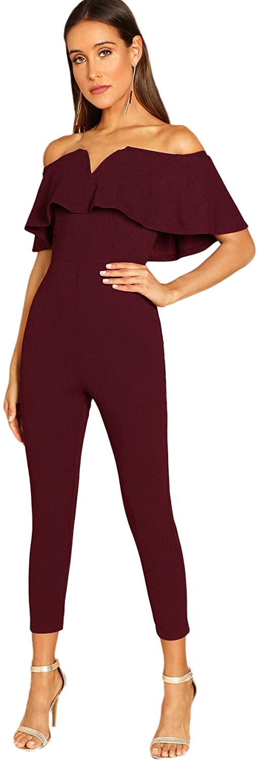 verdusa women's elegant off shoulder ruffle high waist long jumpsuit