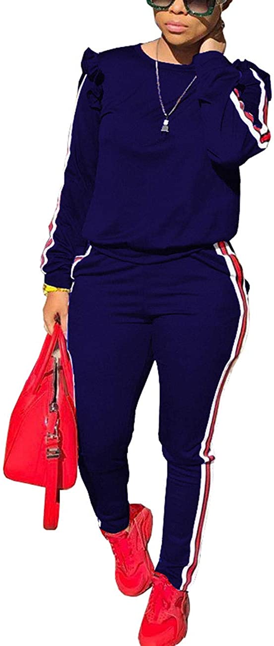 akmipoem women's 2 piece outfits ruffle sleeve sweatshirt and pants