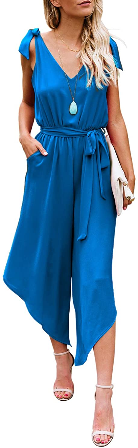 belongsci women sleeveless shoulder bandage waistband sexy v-neck