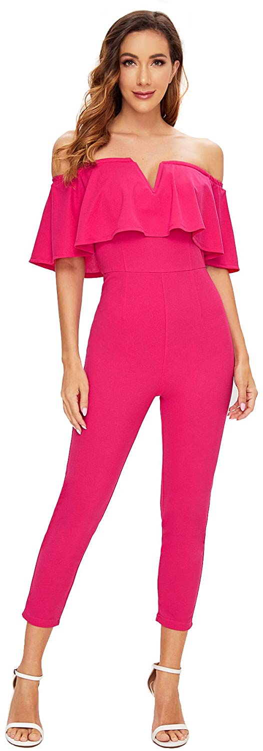 verdusa women's elegant off shoulder ruffle high waist long jumpsuit