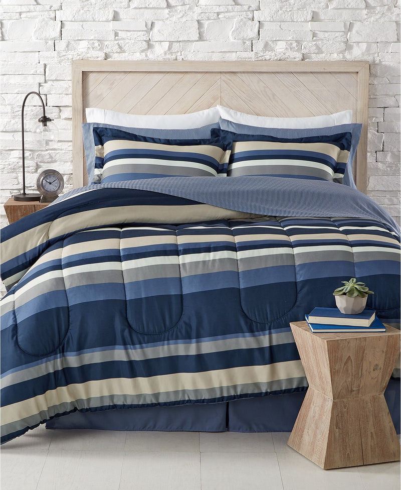 fairfield square collection 8-piece reversible comforter bedding set, blue