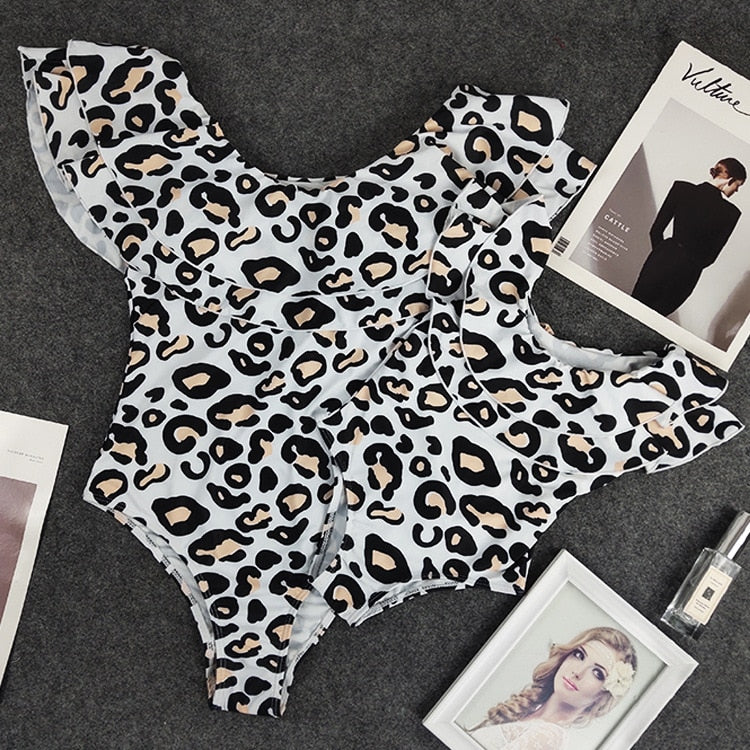 family matching bathing suit sexy ruffle leopard swimwear