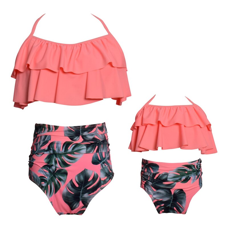 high waist two piece flounce mother daughter swimsuit