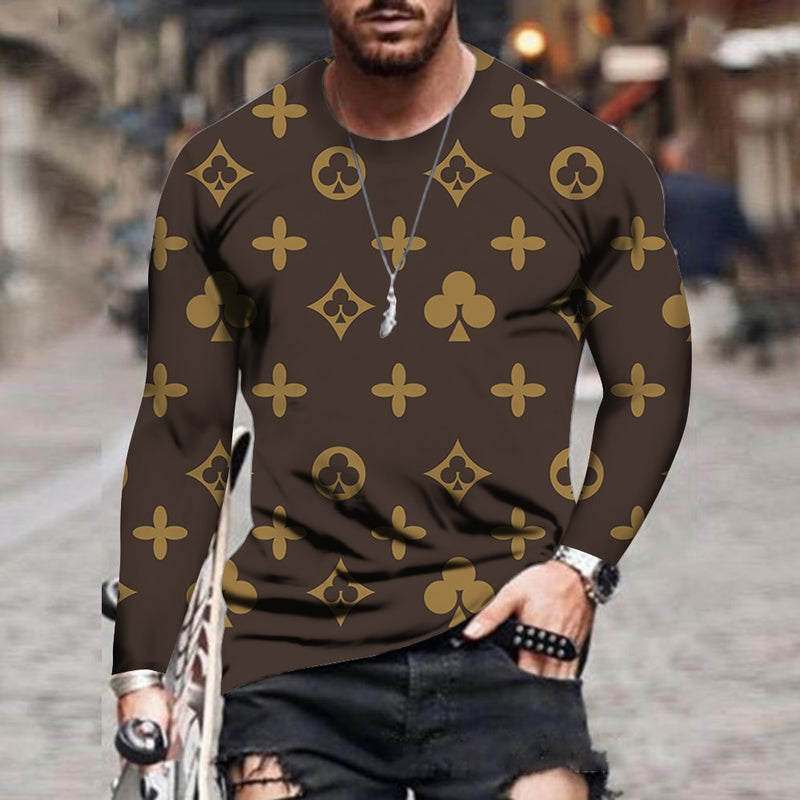 men's 3d printed round neck, long sleeves, breathable street wear
