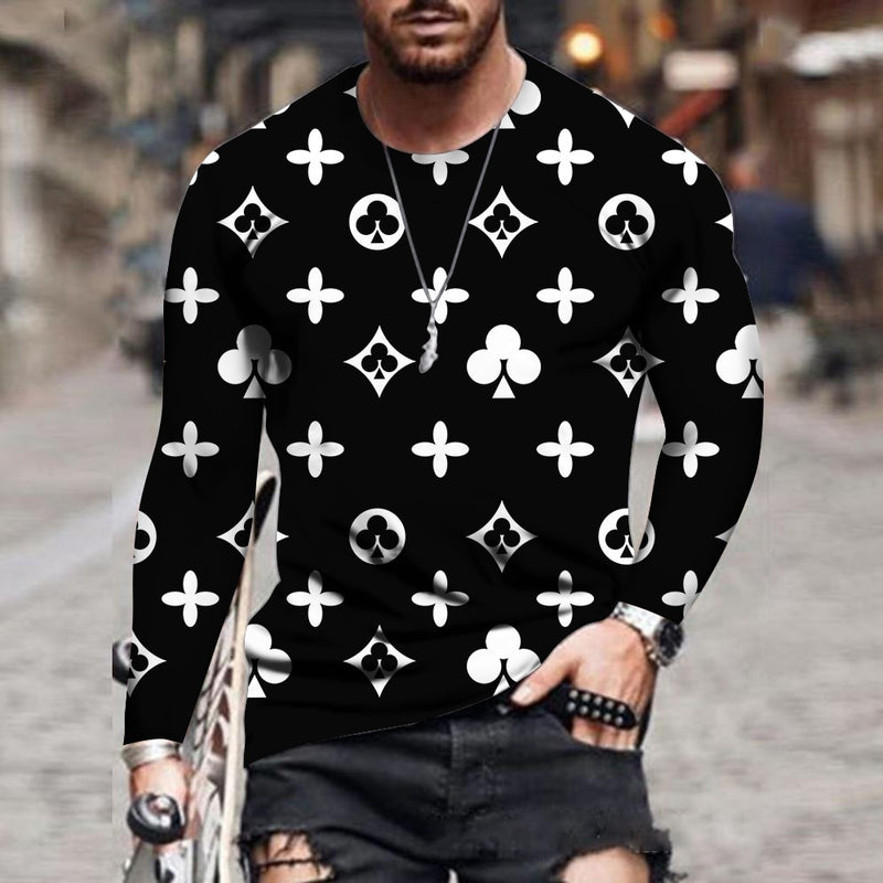 men's 3d printed round neck, long sleeves, breathable street wear