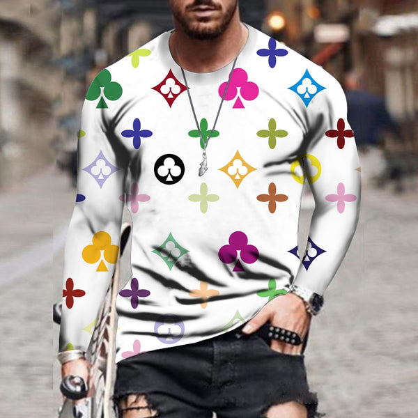 men's 3d printed round neck, long sleeves, breathable street wear