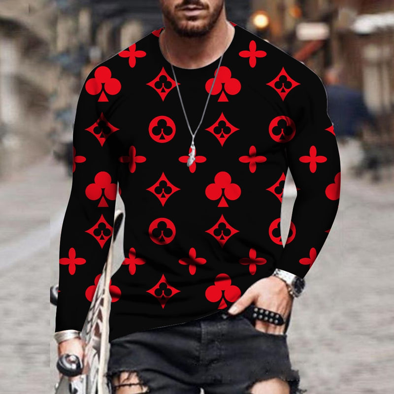 men's 3d printed round neck, long sleeves, breathable street wear