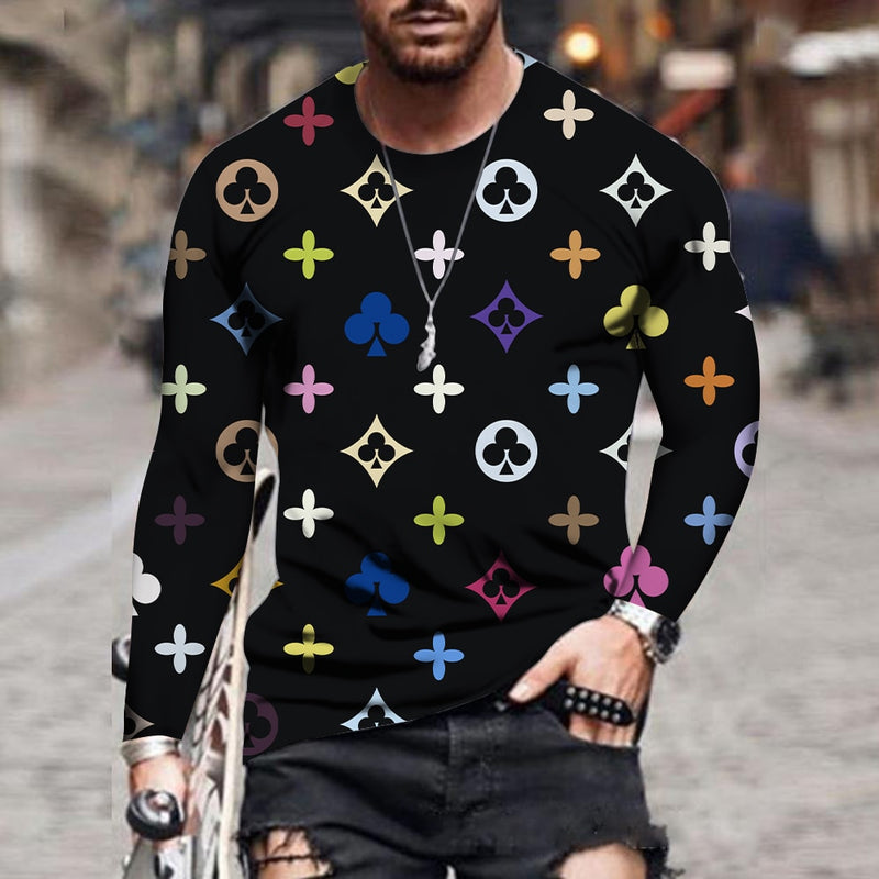 men's 3d printed round neck, long sleeves, breathable street wear