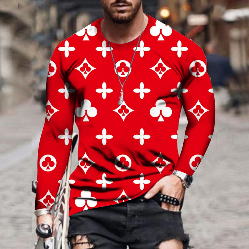 men's 3d printed round neck, long sleeves, breathable street wear