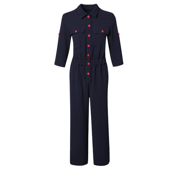 women's autumn new fashion lapel cropped sleeves autumn section jumpsuit