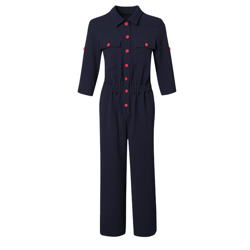 women's autumn new fashion lapel cropped sleeves autumn section jumpsuit