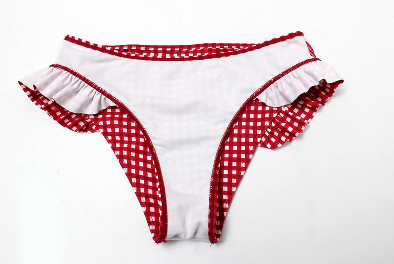 plaid sexy women bikini set new push up ruffles padded swimwear