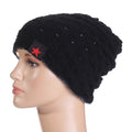 winter warm men star skull chunky hat women knit beanie reversible baggy snow cap male oversize cap warm causal accessories black / one size