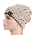 winter warm men star skull chunky hat women knit beanie reversible baggy snow cap male oversize cap warm causal accessories beige / one size
