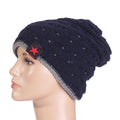 winter warm men star skull chunky hat women knit beanie reversible baggy snow cap male oversize cap warm causal accessories navy / one size