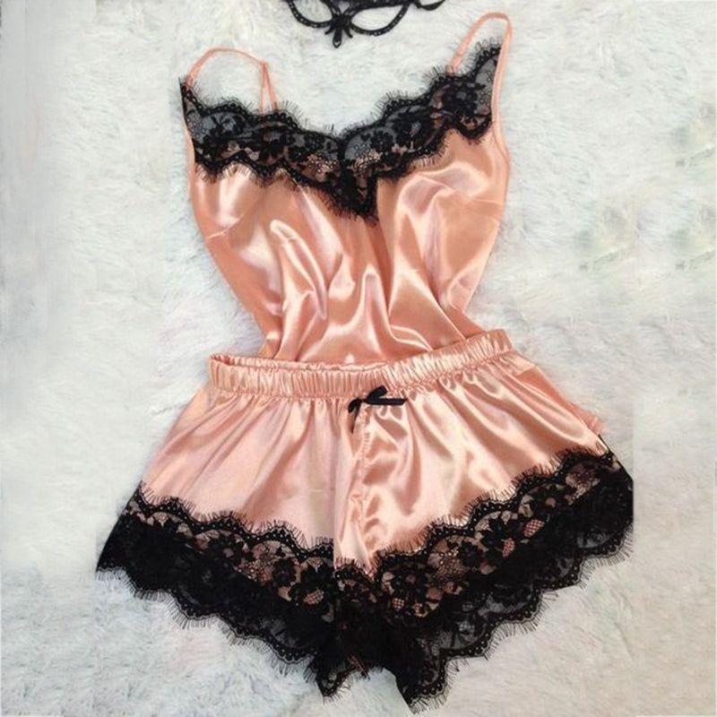 sexy lingerie women silk lace casual loose solid sleeveless dress