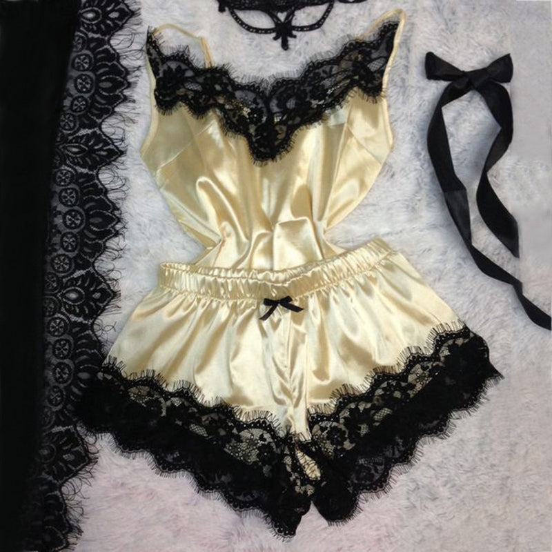 sexy lingerie women silk lace casual loose solid sleeveless dress