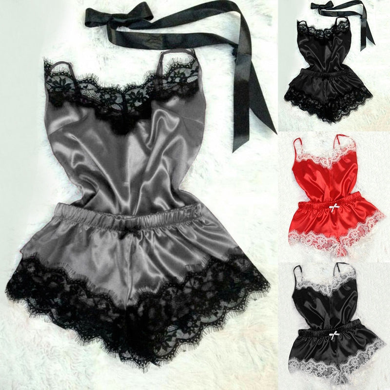sexy lingerie women silk lace casual loose solid sleeveless dress