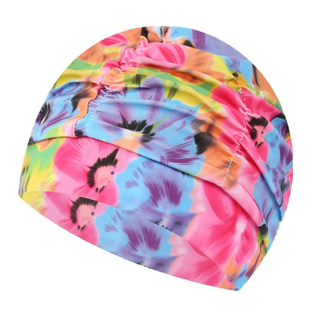 swimming hat women girls long hair bathing cap swimming cap pleated flower 5