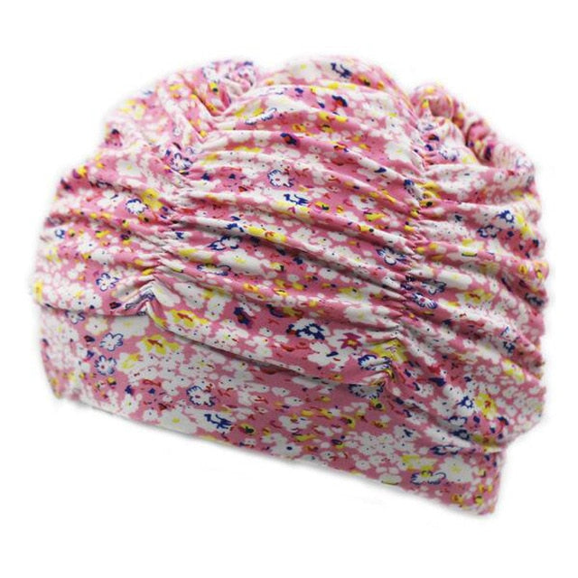 swimming hat women girls long hair bathing cap swimming cap pleated flower 12