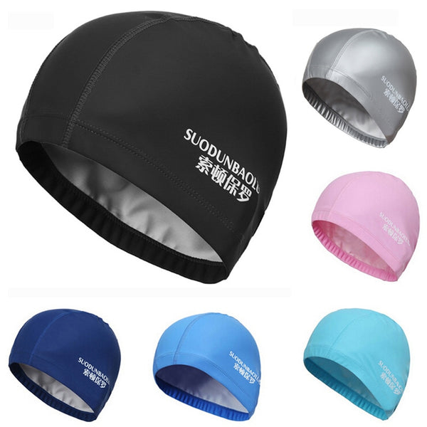 elastic waterproof pu fabric protect ears long hair sports swim pool hat