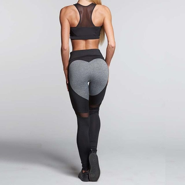 normov heart-shaped splice leggings woman casual mesh