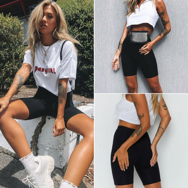 summer women's shorts stretch plain casual sports fitness