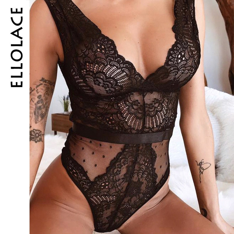 ellolace summer lace bodysuit women floral embroidery