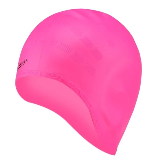 adults swimming caps men women long hair waterproof swim pool cap pink