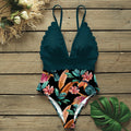 sexy one piece swimsuits female shoulder floral women swimwear