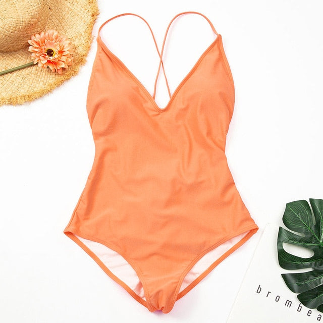 new women solid swimwear sexy bandage one piece swimsuit