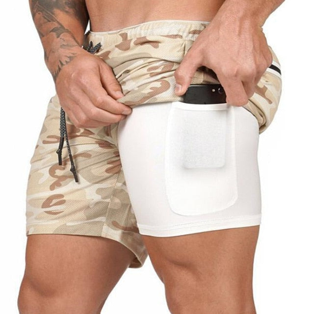 men's 2 in 1 running shorts security pockets leisure shorts