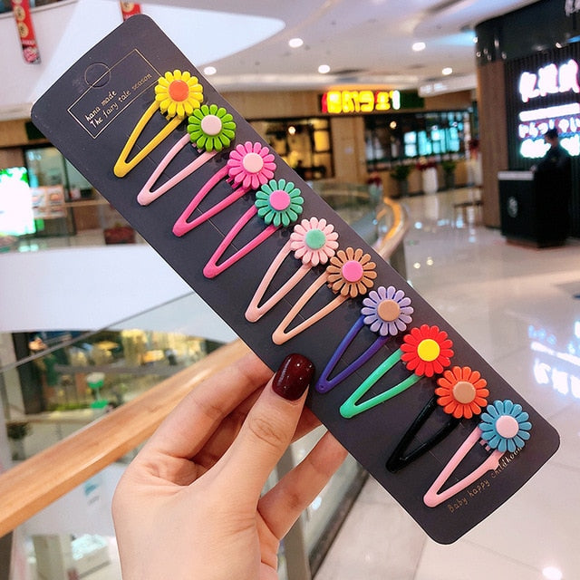 10/15 pcs/set girls cute cartoon animals fruit 5 cm hairpins mixed flowers-10 pcs