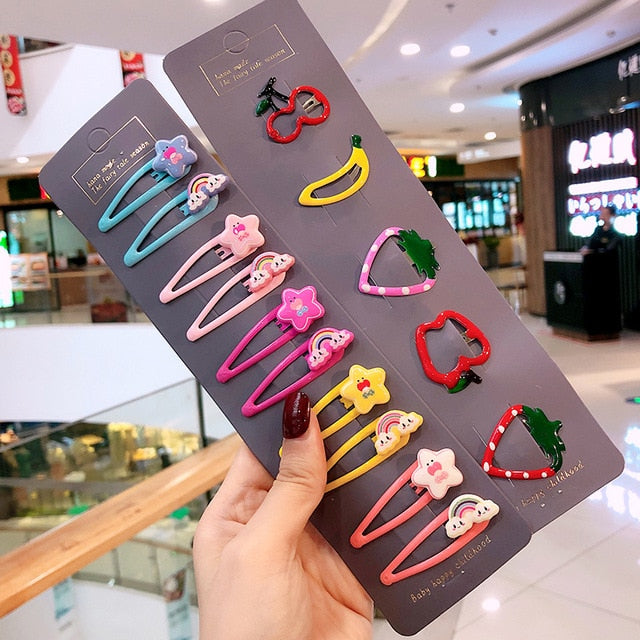 10/15 pcs/set girls cute cartoon animals fruit 5 cm hairpins star cloud-15 pcs