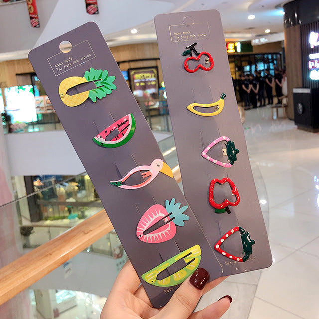 10/15 pcs/set girls cute cartoon animals fruit 5 cm hairpins fresh fruit-10 pcs 3