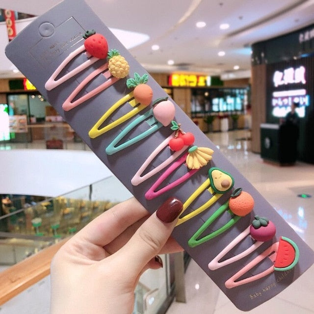 10/15 pcs/set girls cute cartoon animals fruit 5 cm hairpins