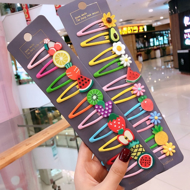 10/15 pcs/set girls cute cartoon animals fruit 5 cm hairpins