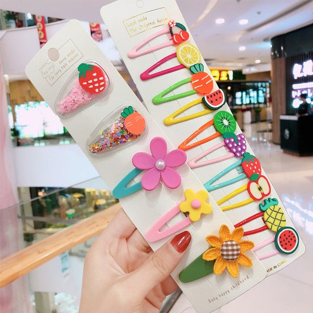 10/15 pcs/set girls cute cartoon animals fruit 5 cm hairpins flower-2-15 pcs