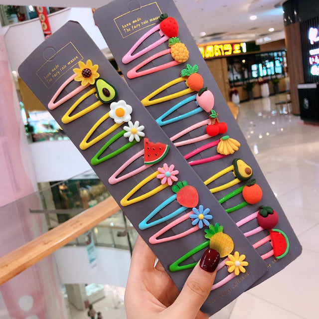 10/15 pcs/set girls cute cartoon animals fruit 5 cm hairpins