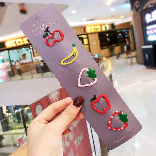 10/15 pcs/set girls cute cartoon animals fruit 5 cm hairpins