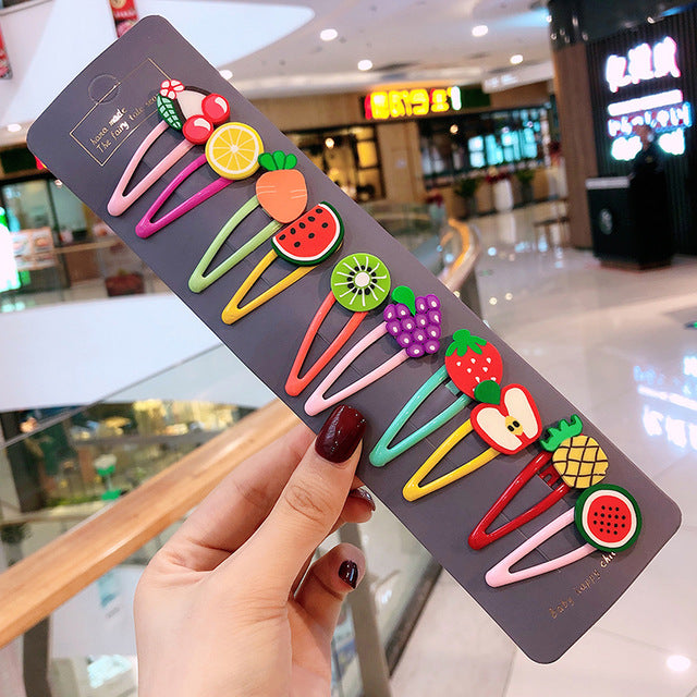 10/15 pcs/set girls cute cartoon animals fruit 5 cm hairpins fresh fruit-10 pcs