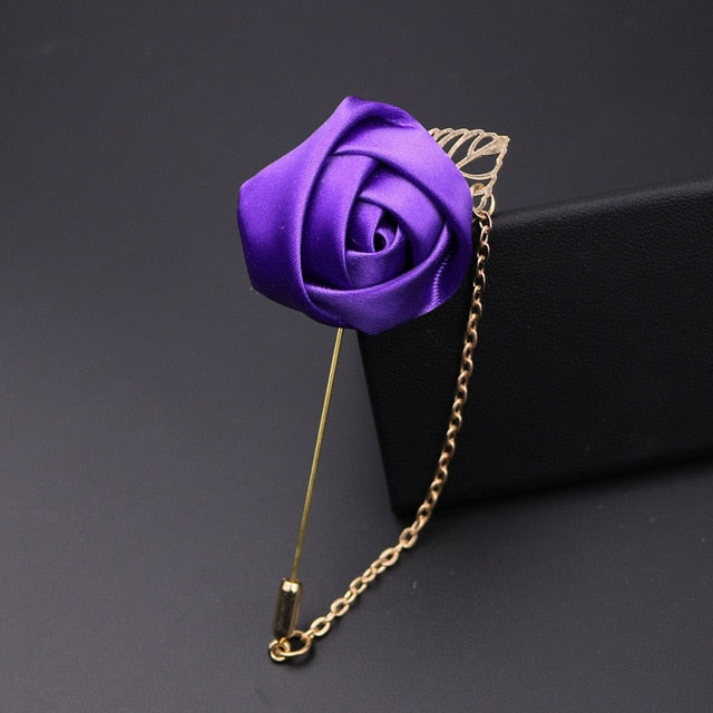 men's suits gold color leaves roses lapel pin brooch purple